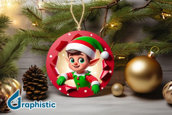 3D Cute ELF Christmas Ornament F 130: A Festive Graphics Gem