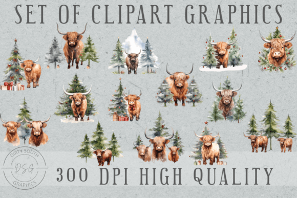 Charming 14 Watercolor Christmas Highland Cows