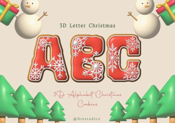 Christmas Cookie Red Snowflake Alphabet for Your Graphics
