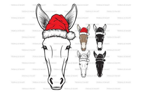Christmas Donkey Head with Santa Hat: A Festive Graphics Asset