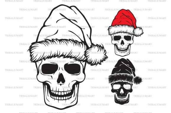 Christmas Human Skull with Santa Hat: Unique Graphics for Your Shop