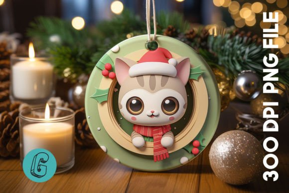 Cute Cat Christmas Ornament: A Charming Graphics Illustration