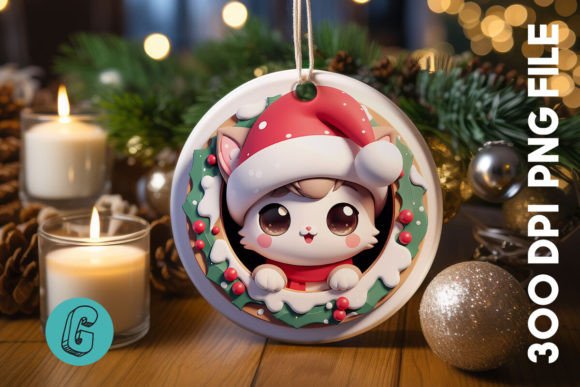 Cute Cat Christmas Ornament Front 06: A Charming Graphics Asset
