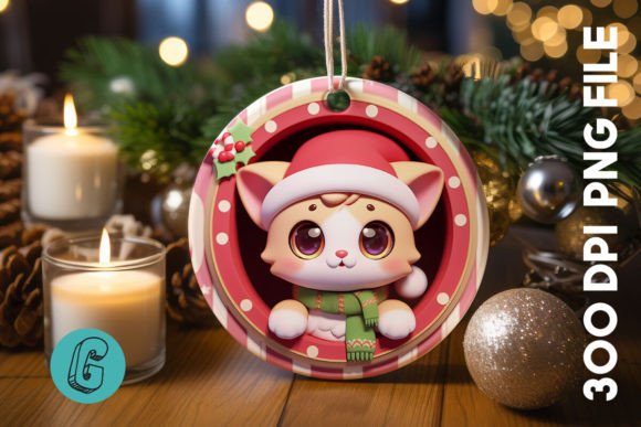 Cute Cat Christmas Ornament Front 08: A Charming Graphics Asset
