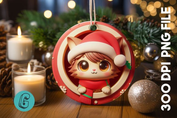 Cute Cat Christmas Ornament Front 18: A Charming Graphics Illustration