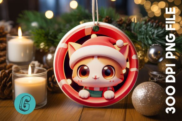 Cute Cat Christmas Ornament Front 20: A Festive Graphics Gem