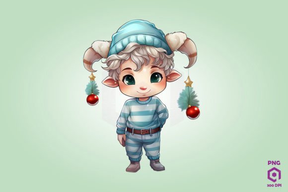 Cute Chibi Christmas Capricorn Clipart for Graphics and Illustrations