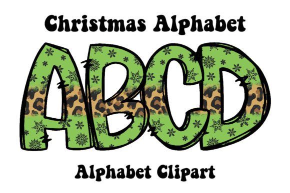 Green Leopard Christmas Doodle Alphabet Graphics