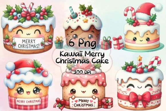 Kawaii Merry Christmas Cake Graphics for Handmade Projects