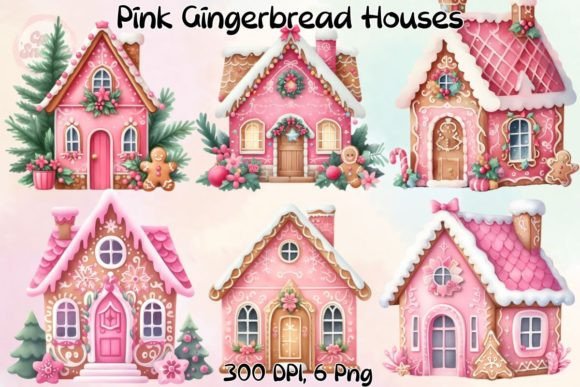 Pink Gingerbread House Graphics for Commercial Projects