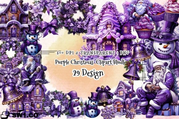 Purple Christmas Clipart Bundle: Graphics for Festive Illustrations