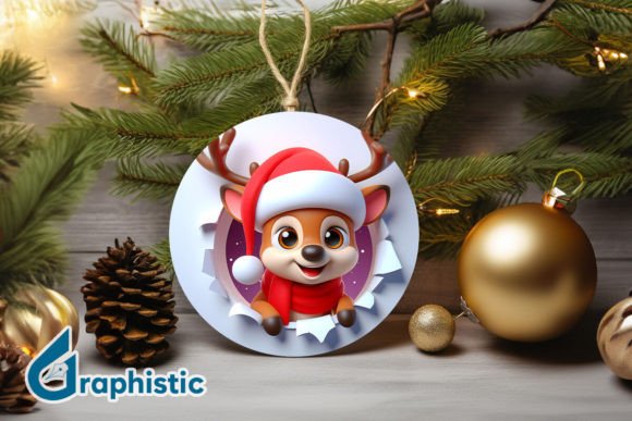 Reindeer 3D Christmas Ornament Front 22 for Website Graphics